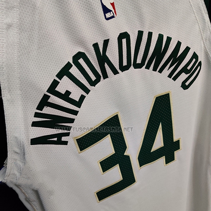 Camiseta Giannis Antetokounmpo NO 34 Milwaukee Bucks Association Autentico Blanco
